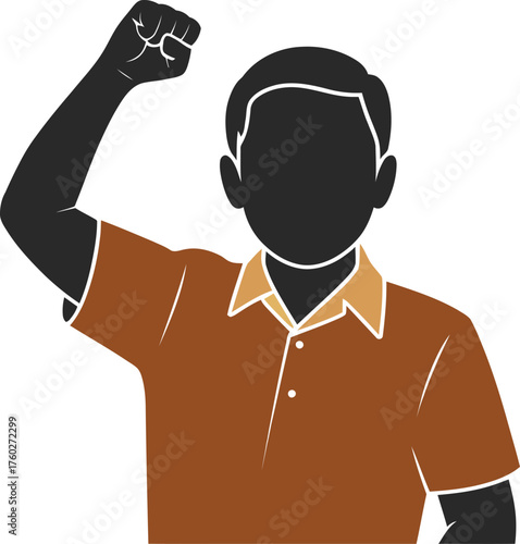 Print Confident Man Raising Fist – Vector Illustration of Determination and Strength