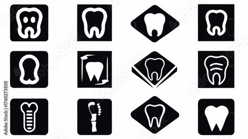 Dental care icons showcasing healthy teeth and oral hygiene, promoting dental awareness and health solutions