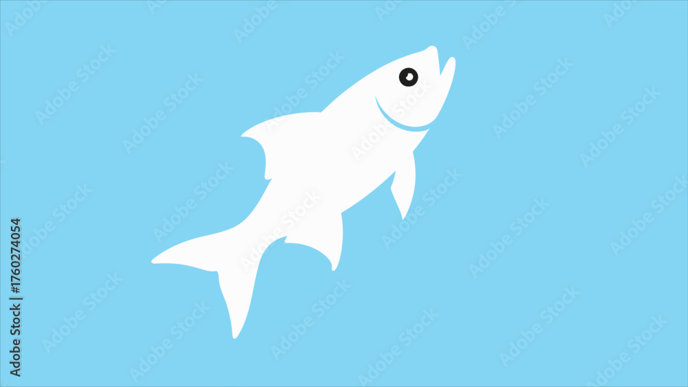 Obraz premium Print Minimal White Fish Icon on Blue Background – Simple Aquatic Animal Vector Illustration