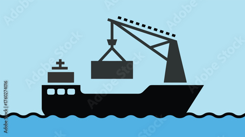 Cargo Ship with Crane Loading Container – Maritime Transport Vector Illustration