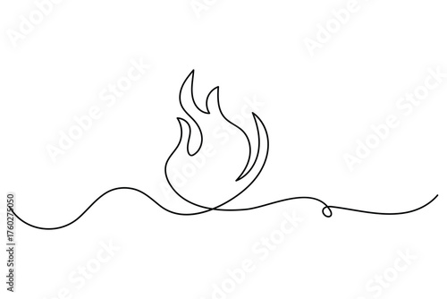 Continuous line art of burning bonfire simple flame and wood outline drawing vector illustration for minimal design
