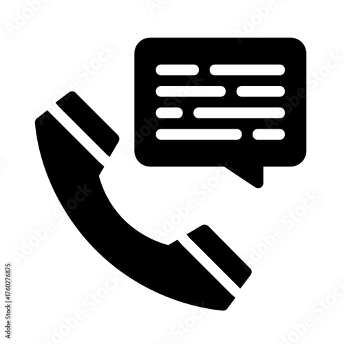 Phone receiver with text in a message bubble. Suitable for tech communications, customer service concepts, and graphic design projects.

