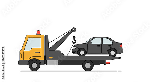 Yellow tow truck loading car vector flat design