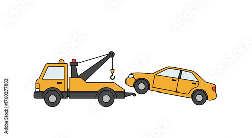 Yellow tow truck pulling yellow car vector