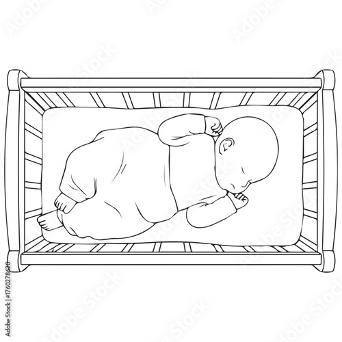 Baby sleeping peacefully in a crib line drawing