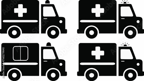 Urgent ambulance transport icon set for medical emergency assistance and healthcare services vector first aid vehicle design