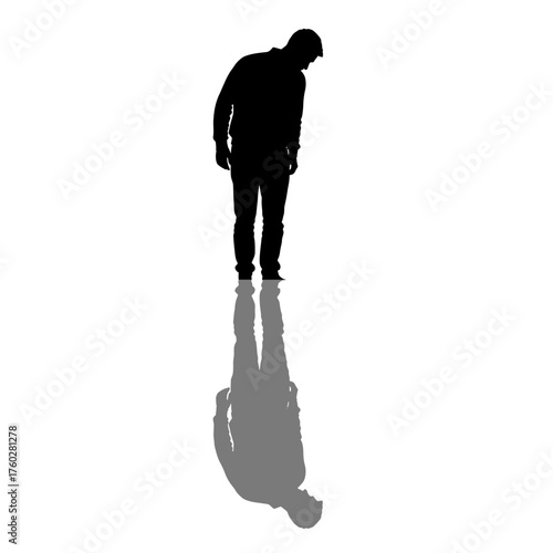 Silhouette of a person hanging upside down isolated on white background