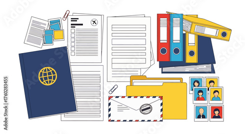 A collection of various documents, folders, and files, representing paperwork and office organization.