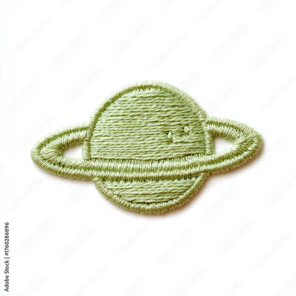 Fototapeta premium Pale Green Embroidered Planet Patch with Rings