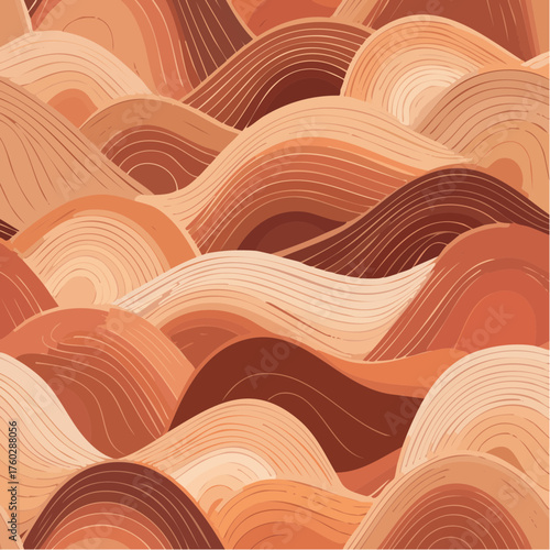 Retro waves wallpapers pattern, Seamless repeating vector pattern, brown mocha mousse colors
