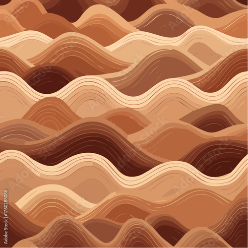 Retro waves wallpapers pattern, Seamless repeating vector pattern, brown mocha mousse colors
