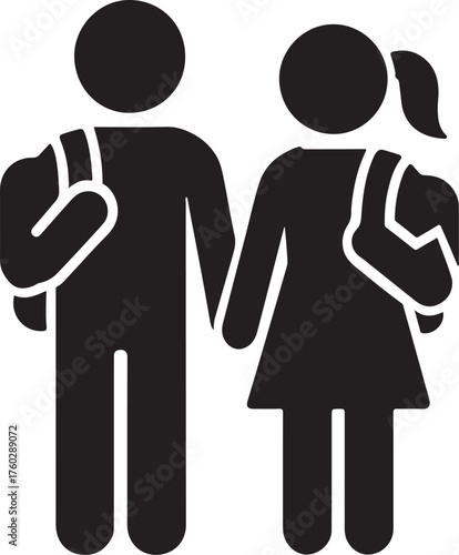 PrintTwo students with backpacks standing together icon