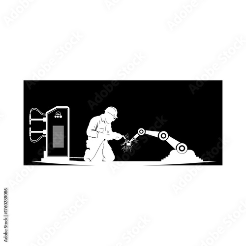 Graphic set silhouette of welding profession concept