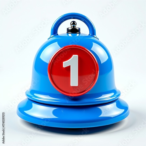 Blue Bell with Notification Number One A 3D Rendered Alert Icon for Reminders and Updates