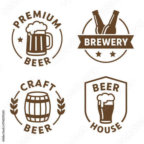 Flat vintage beer logo set, brewery and pub label collection