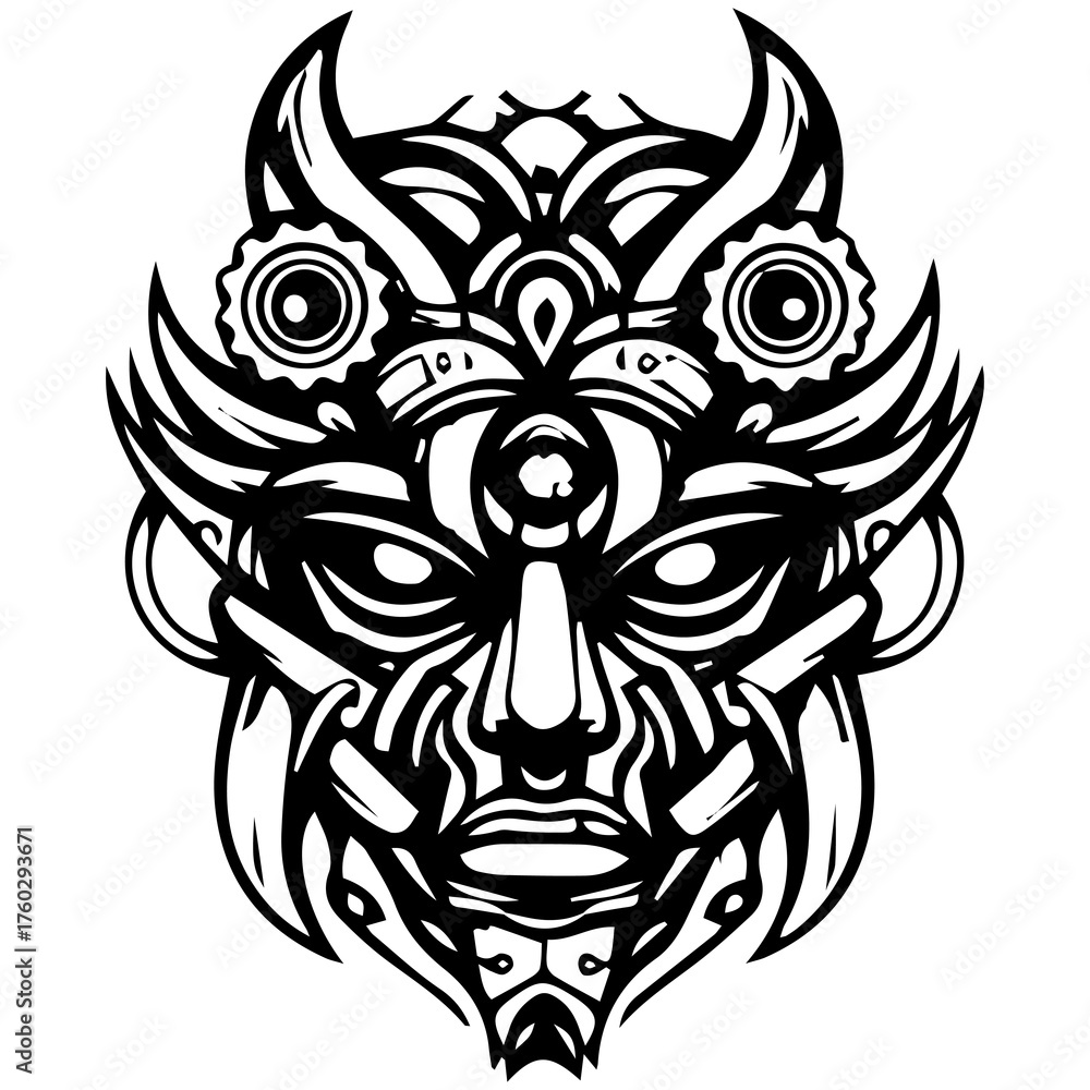 Fototapeta premium Futuristic Tribal Mechanical Mask Vector Illustration