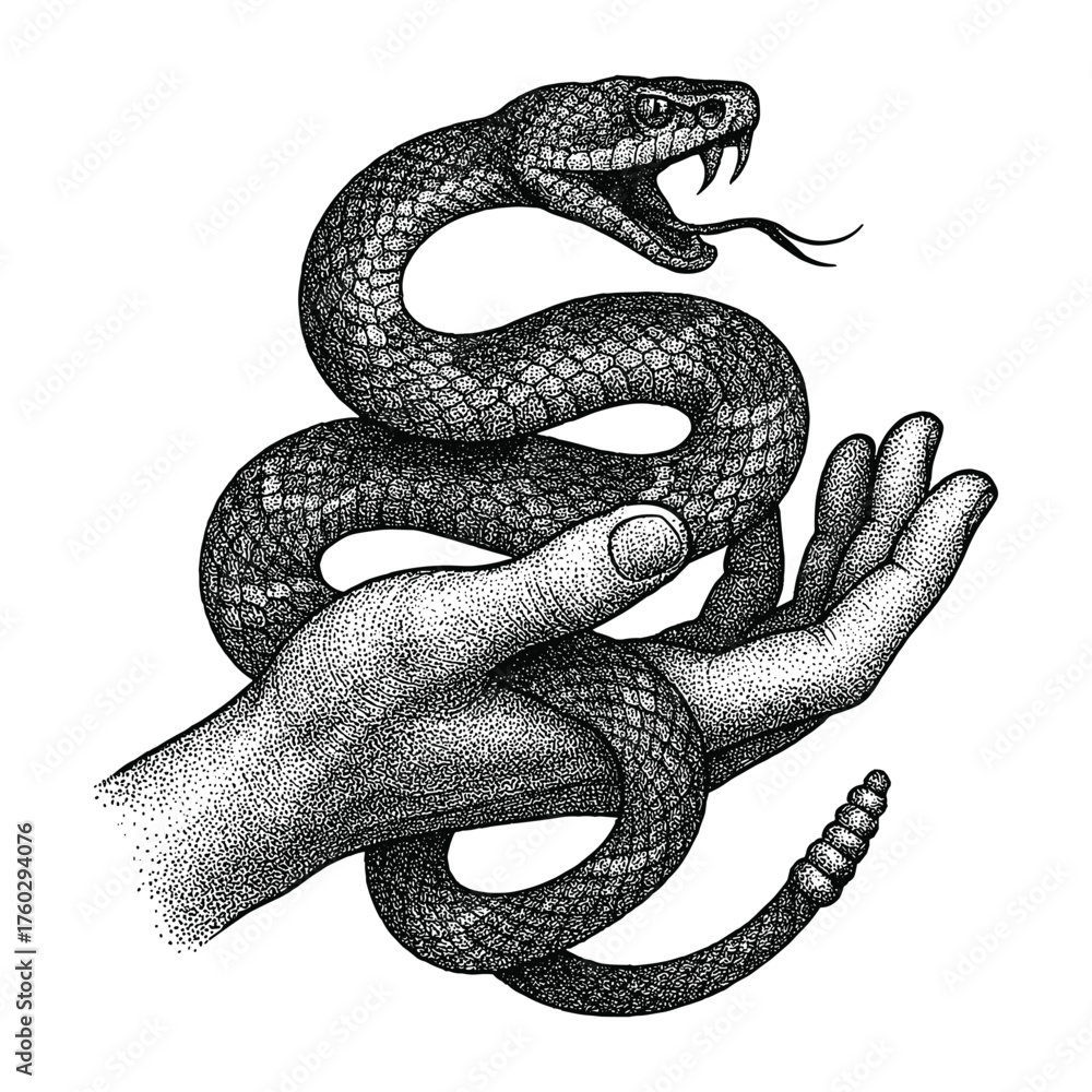 Obraz premium Flat vector illustration of coiled snake, modern wildlife animal design