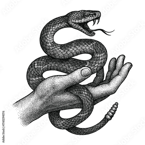 Flat vector illustration of coiled snake, modern wildlife animal design