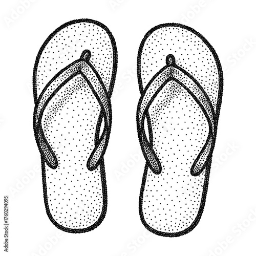 Vintage flat vector illustration of beach flip-flop sandals, minimalist footwear design