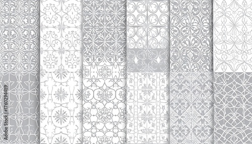 A compilation of ten grayscale ornamental patterns, each distinct with elegant lines and shapes