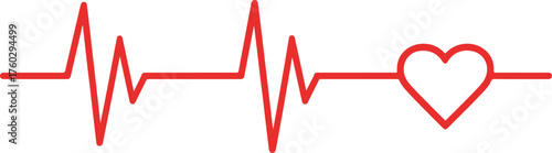 Red Heartbeat Line with Heart Symbol. ECG Pulse, Health, Medical, and Cardiology Concept Vector.
