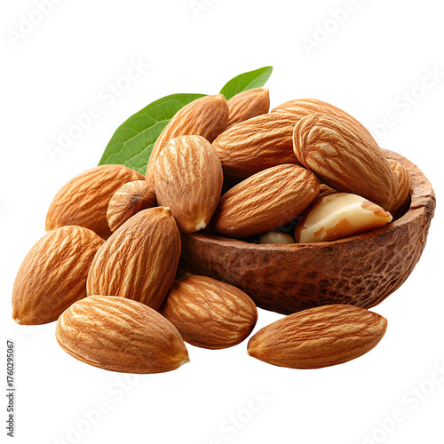 Almonds in a wood bowl fresh and healthy snack image