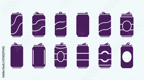 Set of vector icons for soda cans. Illustration of a beer drink and a cola container.