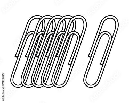 Collection of Paper Clips in a Stack, Office Supply Outline Illustration on White