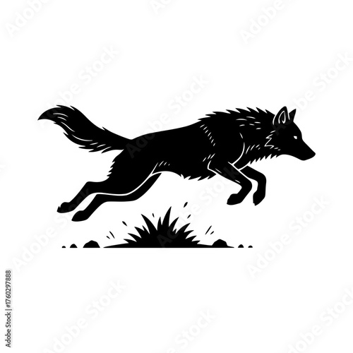 Wallpaper Mural Vector art of silhouette of a wolf jumping over grass Torontodigital.ca