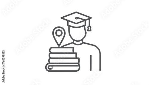 Education Location - Graduate with Books and Map Pin Icon.