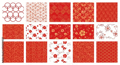 Chinese Red Flower Patterns Seamless Floral Designs for Backgrounds and Decorations