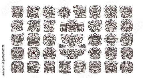 Mayan Glyphs Ancient Symbols and Patterns in Vector Illustration