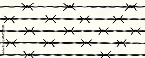 Vector illustration of a dangerous barbed wire fence or barbwire for security and border protection