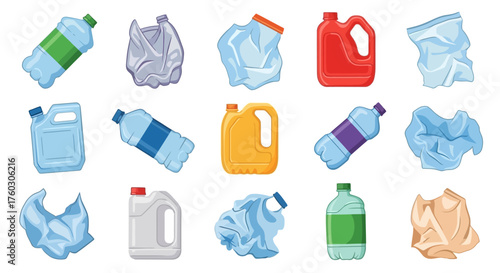 Collection of Recyclable Plastic Containers and Bottles Illustration