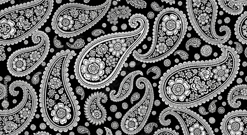Monochrome Paisley Pattern Intricate Designs in Black and White