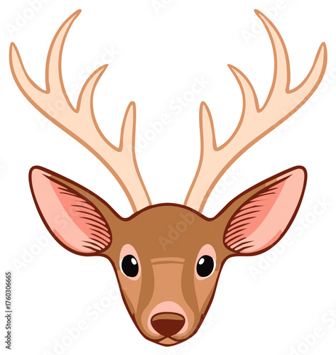 Isolated Whitetail Deer Head Cartoon Style Antlers Wild Animal Face Decoration