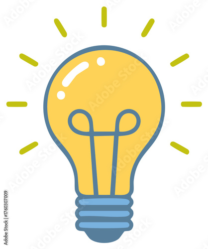 Cartoon style glowing light bulb symbolizing brilliant innovation and smart solutions and inspiration