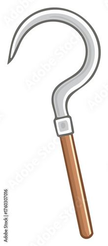 Silver Sickle with Wood Handle Traditional Agriculture Harvesting Tool