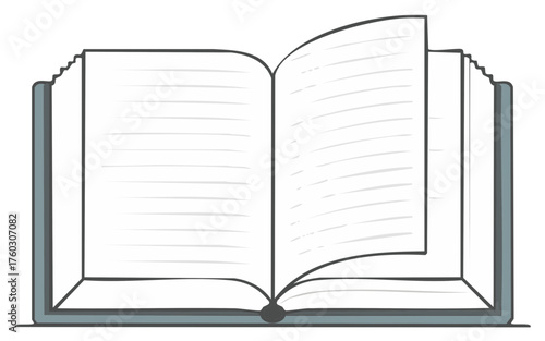 Open Hardcover Book with Blank Lined Pages Simple Vector Drawing
