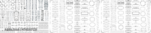 Vintage calligraphic elements. Decorative frames, flourish dividers, borders. Beautiful swirls, sinks decorated with motifs and scrolls. Circle, square and rectangular frames for cards vector