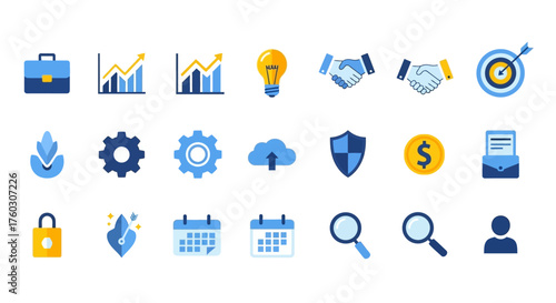 Collection of business and finance icons isolated on white background