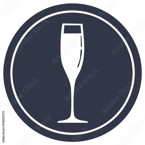 Elegant champagne flute icon, minimalist circle design, celebration beverage symbol