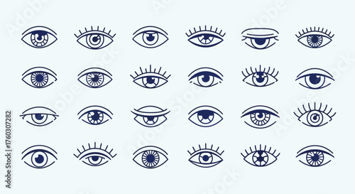 Collection of Graphic Eye Icons Vision, Perception, and Style in Detailed Outline