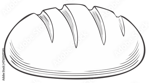 Outline drawing of a rustic loaf of bread with scored markings on top