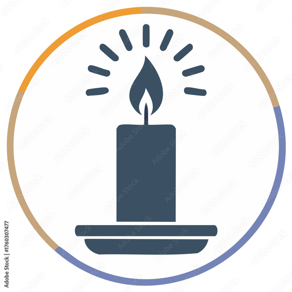 Obraz premium Candle illustration in a circle, representing light, faith, and hope in a minimal style.