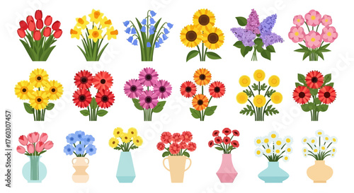 Vibrant Floral Collection A Diverse Assortment of Colorful Flower Bouquets