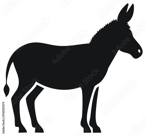 Bold Black Silhouette of a Donkey Standing with a Calm Expression