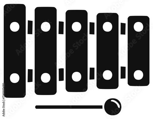 Xylophone musical instrument simple black and white illustration