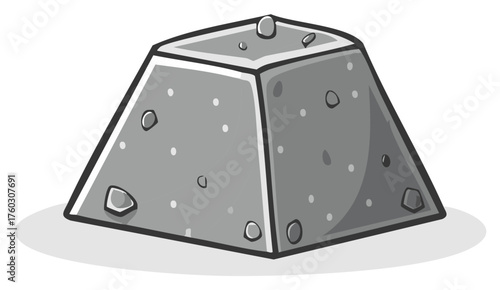 Cartoon Illustration of a Square Pyramid with Stones Embedded in Sides and a Dark Outline