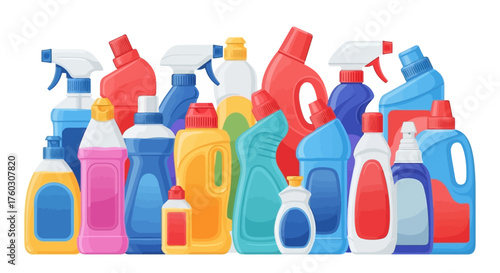 Colorful Assortment of Cleaning Supplies in Cartoon Style